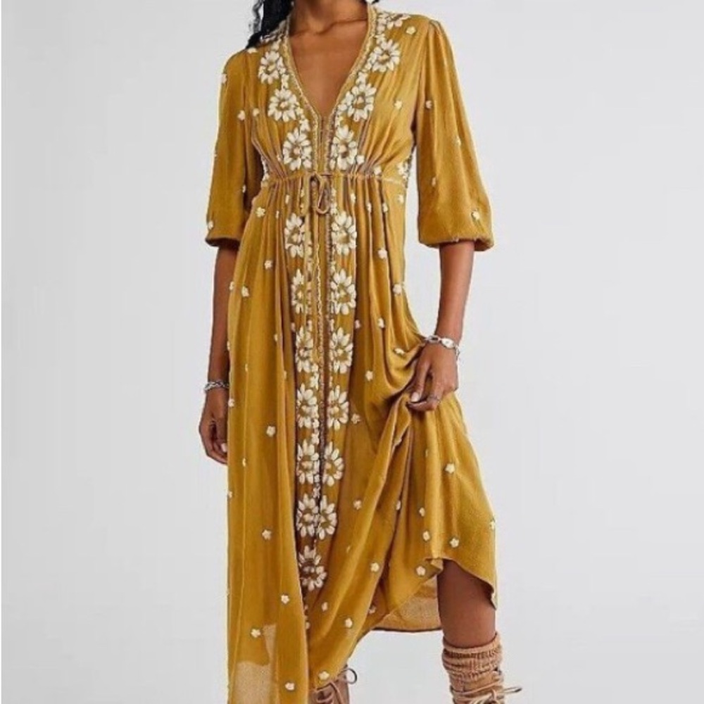 Embroidered Free People Fable Sundress with Plunge Neckline